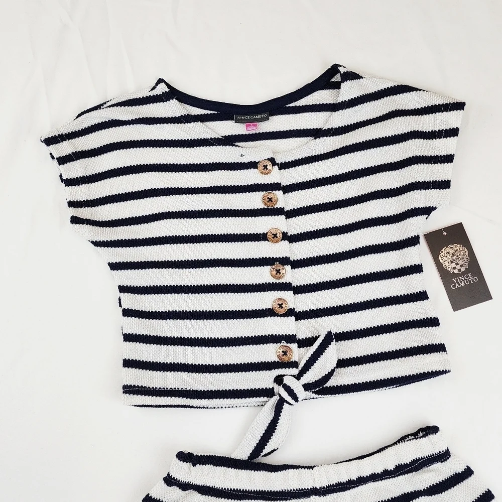 Vince Camuto Navy and White Striped Knit Set